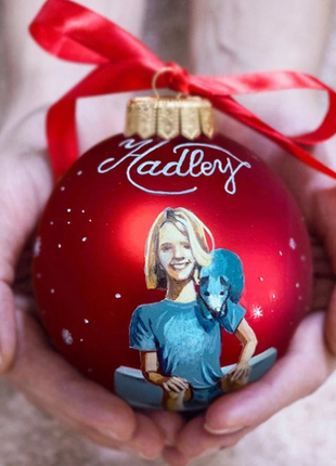 Personalized Red Ornament with child, Portrait by photo gift – One person5 photo