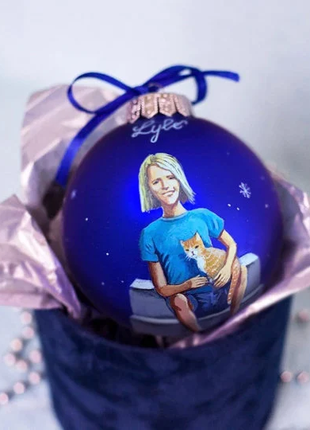 Personalized blue ornament with child, portrait by photo gift – one person3 photo