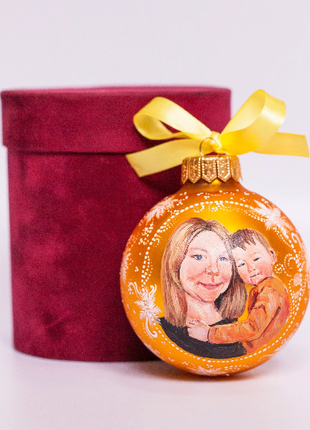 Personalized gold ornament with Mom and Baby, portrait by photo gift – two persons