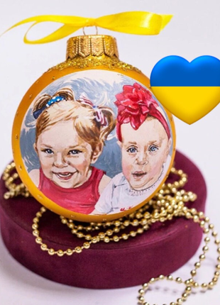 Personalized gold ornament, Child portrait by photo gift – two persons