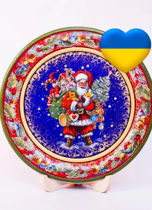 Santa decorative wooden plate hand painted, Christmas Gift