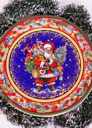 Santa decorative wooden plate hand painted, Christmas Gift2 photo