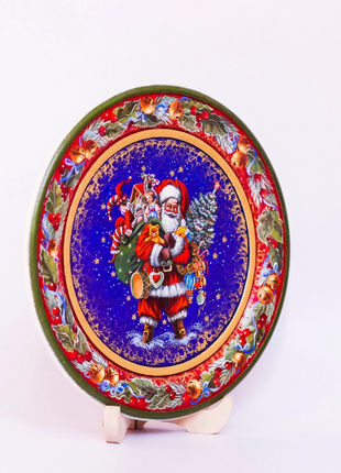 Santa decorative wooden plate hand painted, Christmas Gift3 photo