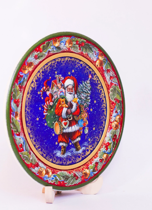 Santa decorative wooden plate hand painted, Christmas Gift5 photo