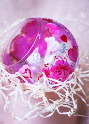 Glass Candle Holder with Hearts, Hand Painted Unique Gift6 photo