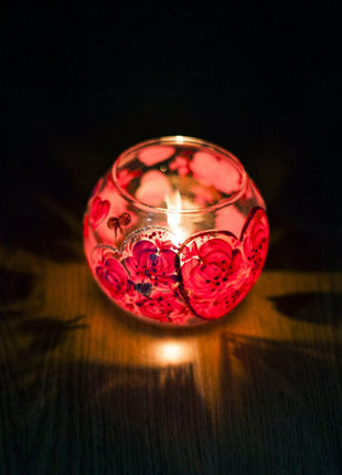 Glass Candle Holder with Hearts, Hand Painted Unique Gift7 photo