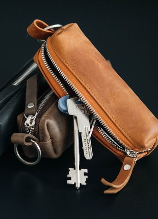 Leather key case Brown Black key organizer key holder on zipper3 photo