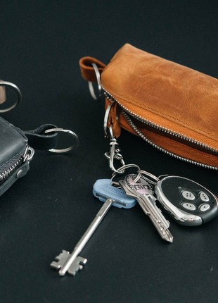 Leather key case Brown Black key organizer key holder on zipper6 photo