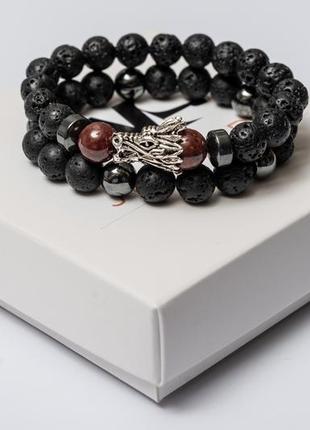 Lava stone, garnet, hematite double bracelet red dragon2 photo