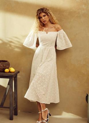 Cotton midi dress with floral embroidery gepur