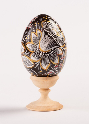 Black and White Floral Easter Egg and Stand, Ukrainian Pysanka, Petrykivka Hand Painted2 photo