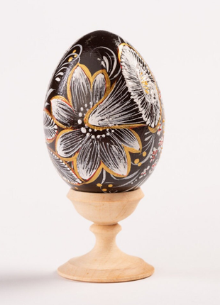 Black and White Floral Easter Egg and Stand, Ukrainian Pysanka, Petrykivka Hand Painted3 photo
