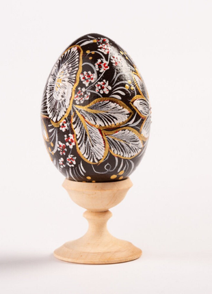 Black and White Floral Easter Egg and Stand, Ukrainian Pysanka, Petrykivka Hand Painted4 photo