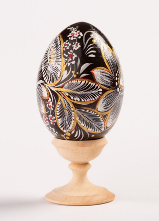 Black and White Floral Easter Egg and Stand, Ukrainian Pysanka, Petrykivka Hand Painted5 photo