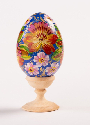Church Floral Blue Easter Egg and Stand, Ukrainian Pysanka, Petrykivka Hand Painted6 photo