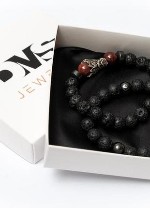 Lava stone, garnet, hematite double bracelet red dragon4 photo