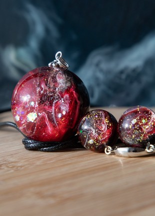 Resin universe jewelry set, Space necklace and earrings2 photo