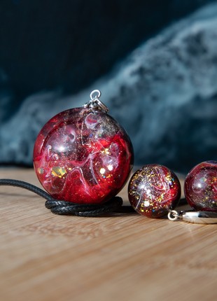 Resin universe jewelry set, Space necklace and earrings
