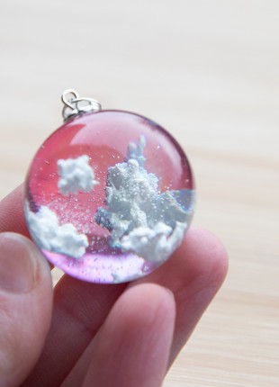 Resin cloud necklace, Blue and pink sky necklace4 photo