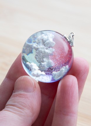 Resin cloud necklace, Blue and pink sky necklace3 photo