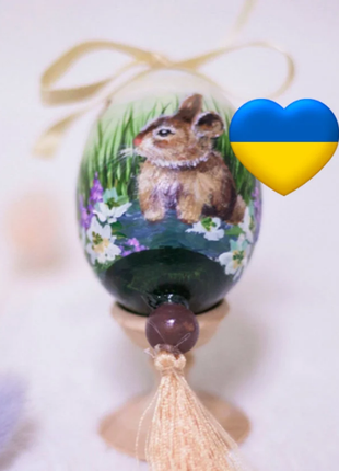 Rabbit Easter Egg and Stand, Ukrainian Pysanka, Petrykivka Hand Painted2 photo