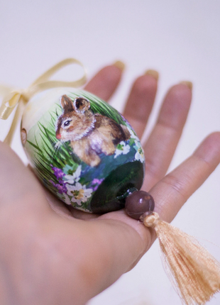 Rabbit Easter Egg and Stand, Ukrainian Pysanka, Petrykivka Hand Painted3 photo