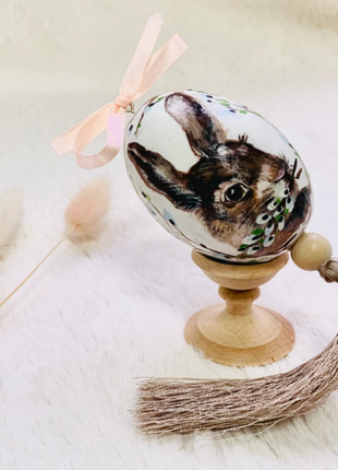 Bunny Easter Egg and Stand, Ukrainian Pysanka, Petrykivka Hand Painted