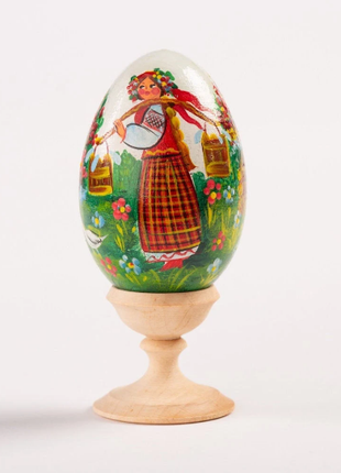 Folk Art Easter Egg and Stand, Ukrainian Pysanka, Petrykivka Hand Painted