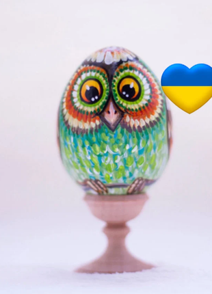 Green Owl Easter Egg and Stand, Ukrainian Pysanka, Petrykivka Hand Painted1 photo