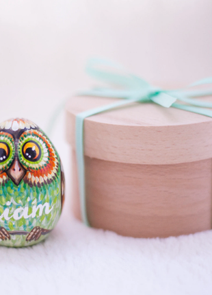 Green Owl Easter Egg and Stand, Ukrainian Pysanka, Petrykivka Hand Painted5 photo