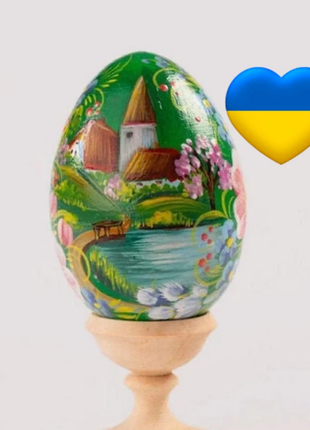 Countryside Village Easter Egg and Stand, Ukrainian Pysanka, Petrykivka Hand Painted1 photo