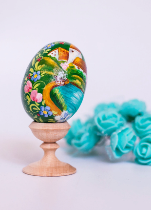 Countryside Village Easter Egg and Stand, Ukrainian Pysanka, Petrykivka Hand Painted3 photo