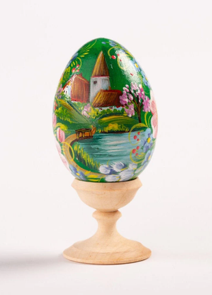Countryside Village Easter Egg and Stand, Ukrainian Pysanka, Petrykivka Hand Painted7 photo