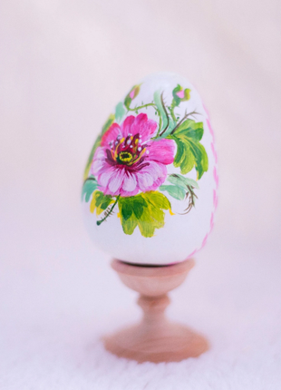Pink Rose Floral Design Easter Egg and Stand, Ukrainian Pysanka4 photo