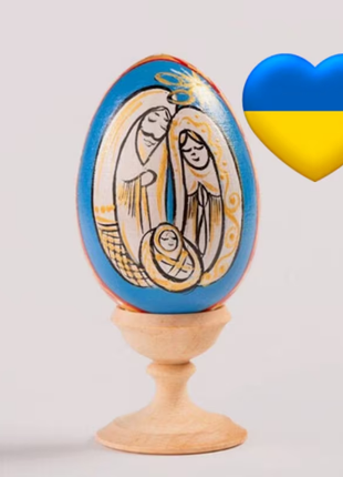 Nativity Easter Egg and Stand, Ukrainian Pysanka, Petrykivka Hand Painted