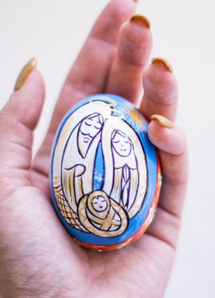 Nativity Easter Egg and Stand, Ukrainian Pysanka, Petrykivka Hand Painted6 photo