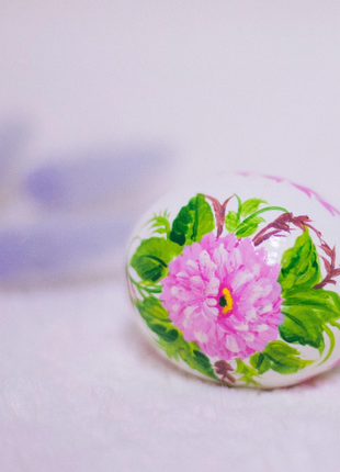 Pink Rose Decorated Easter Egg and Stand, Ukrainian Pysanka, Petrykivka Hand Painted3 photo