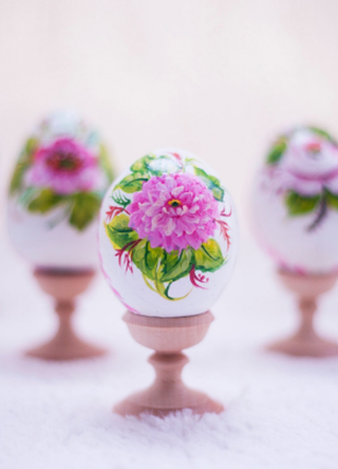Pink Rose Decorated Easter Egg and Stand, Ukrainian Pysanka, Petrykivka Hand Painted6 photo