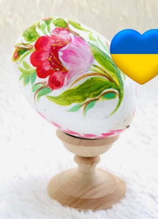 Spring Rose Easter Egg and Stand, Ukrainian Pysanka, Petrykivka Hand Painted