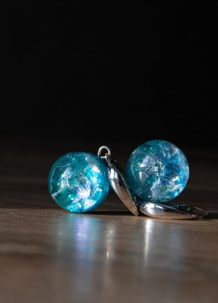 Emerald resin earrings, cosmic earrings