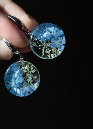 Real blue hydrangea jewelry set, resin flower necklace and earrings7 photo