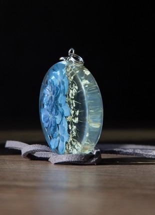 Real blue hydrangea jewelry set, resin flower necklace and earrings6 photo