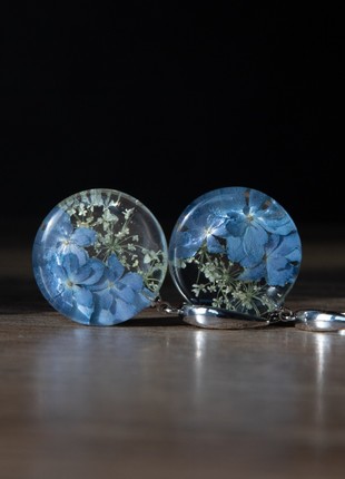 Blue flower earrings, Real hydrangea earrings