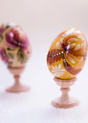 Petrykivka Gold Flower Easter Egg and Stand, Ukrainian Pysanka6 photo
