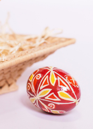 Red and Yellow Easter Egg and Stand, Ukrainian Pysanka2 photo