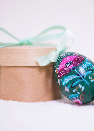 Pink Flower on Green Easter Egg and Stand, Ukrainian Pysanka5 photo