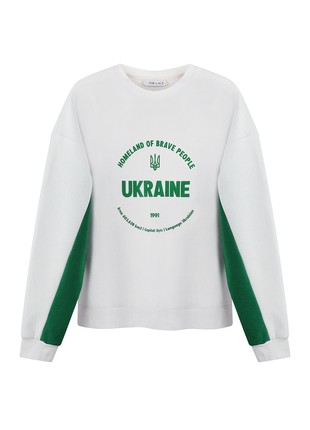 Sweatshirt with Ukraine print in white and green1 photo