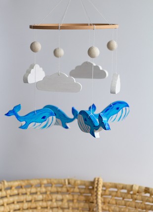 Musical baby mobile with bracket, Wooden whale mobile