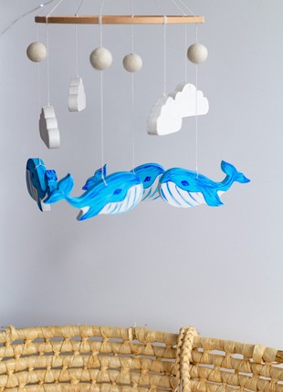 Musical baby mobile with bracket, Wooden whale mobile6 photo