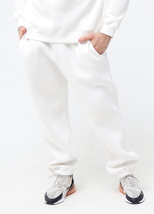 Basic Active Cotton Jogger Pants with Fleece | Milk color | Made in Ukraine | Rebellis1 photo
